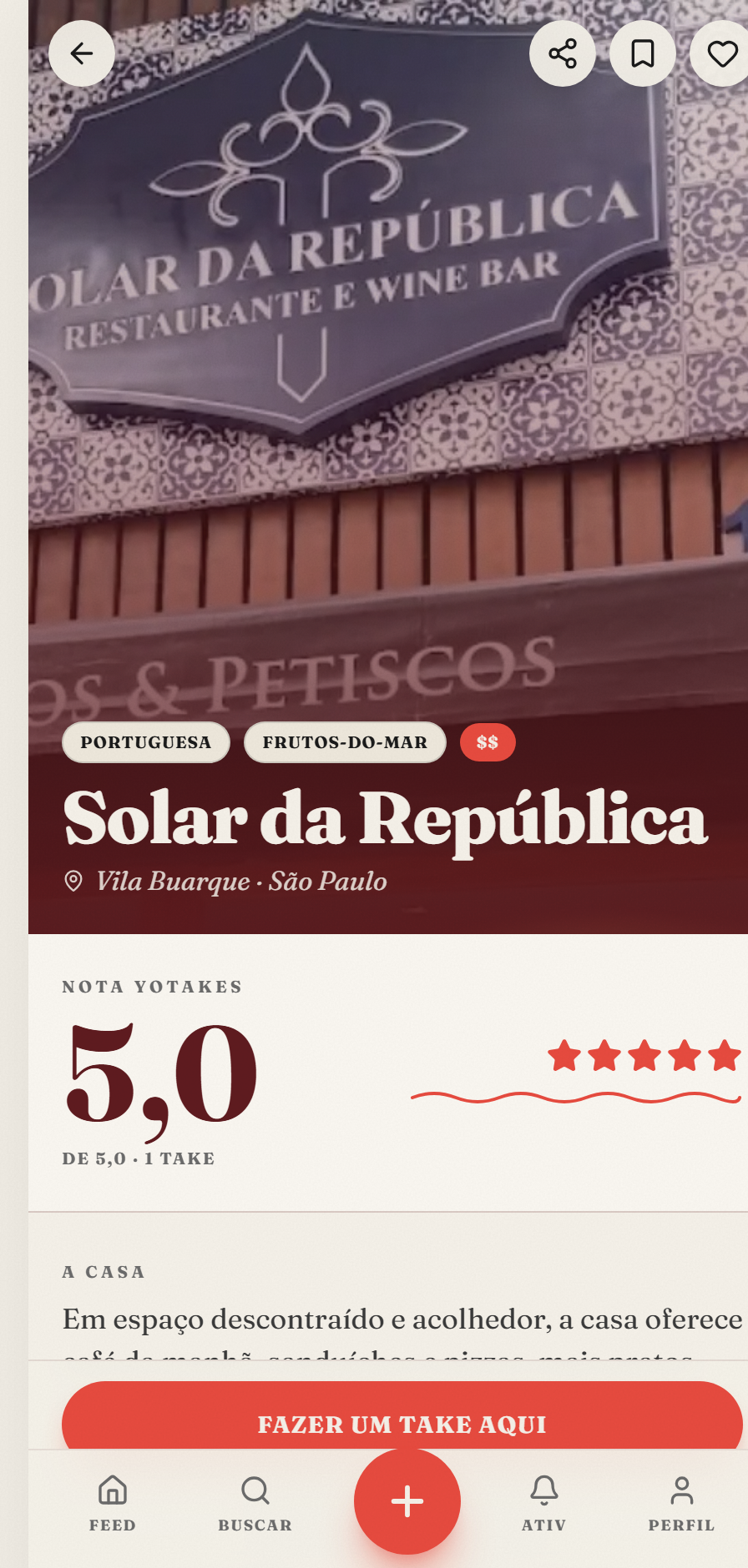 Página de restaurante do Yotakes
